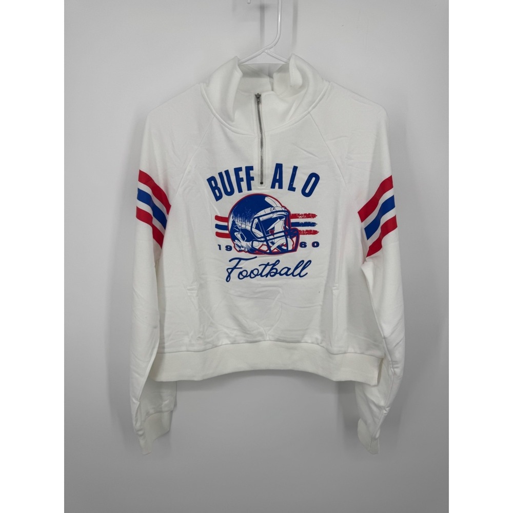 NWT Buffalo Bills Football Quarter-Zip Sweatshirt Women's Medium Ivory